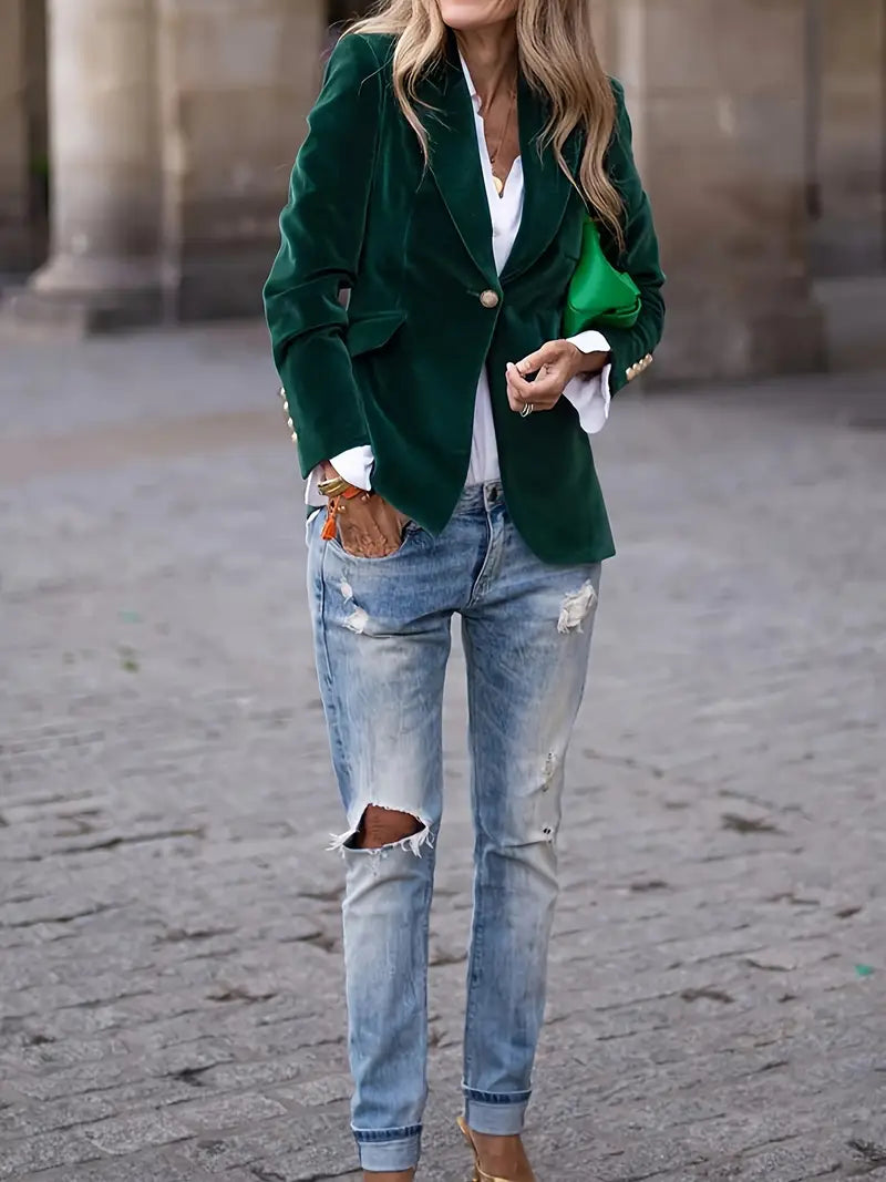 Julie | Velvet Blazer - Green