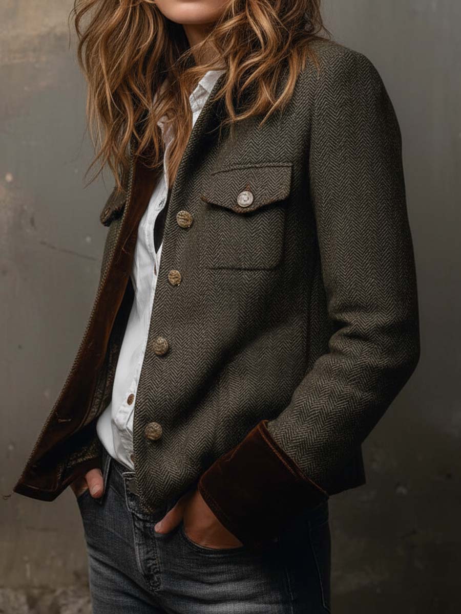Jackie | Tweed Blazer With Velvet Trim