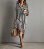 Anastacia | Midi Shirt Dress in Corduroy