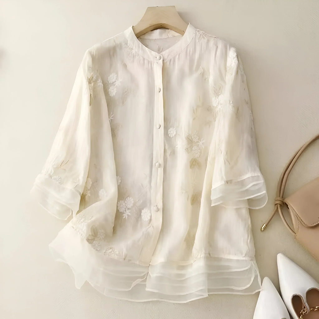 EMILIE | COTTON TOP WITH EMBROIDERED FLOWERS