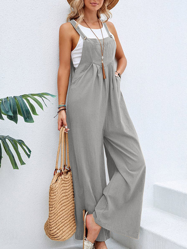 Harlow | Loose Plus Size Pleated Split-Joint Square-Neck Overalls