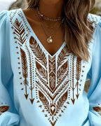 Vina | Puff Sleeve V-Neck Blouse Loose Fit