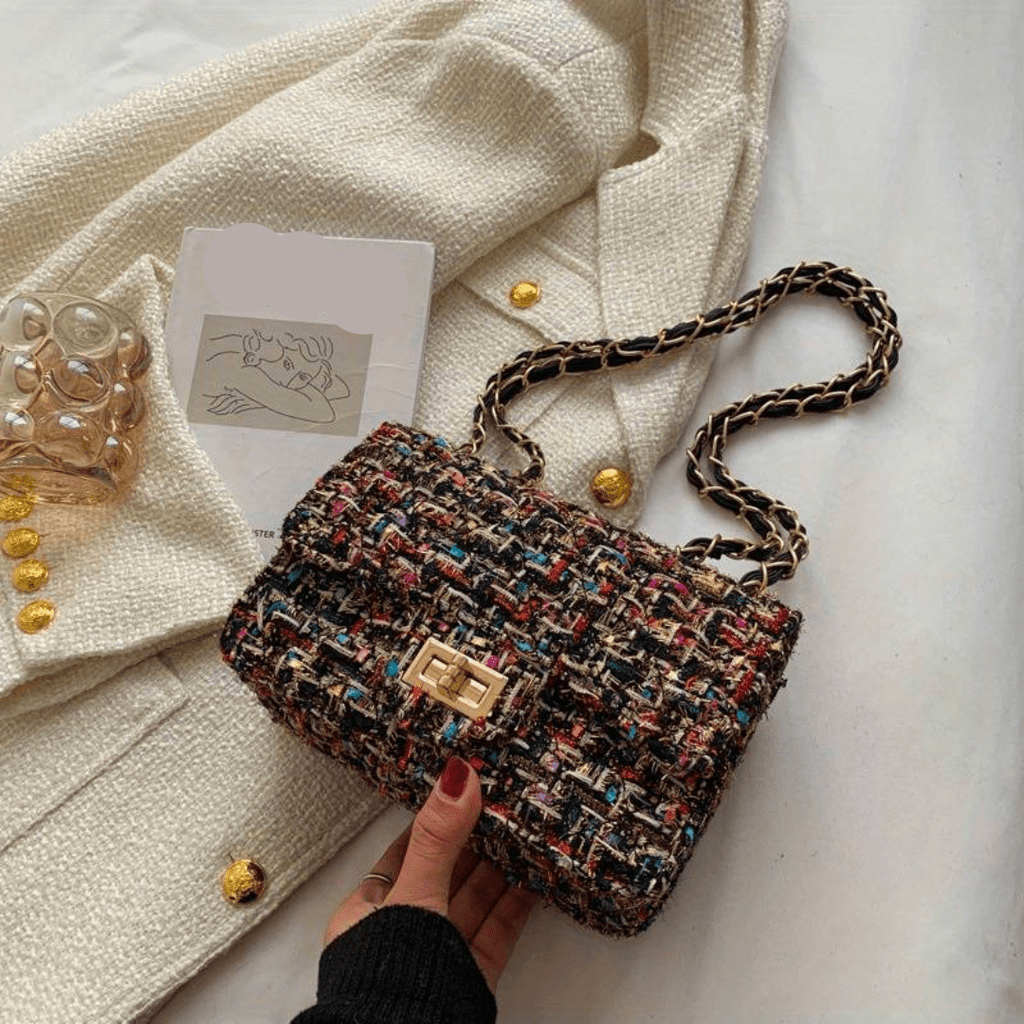 Mini Tweed Crossbody Bag | Gold Chain Strap