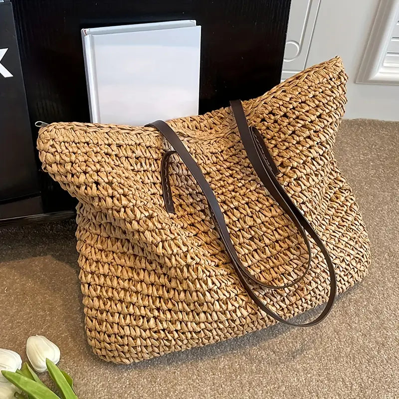 Woven Straw Tote Bag | Oversized Shoulder Bag