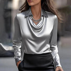 Laureline | Shiny Blouse with Pleated Collar