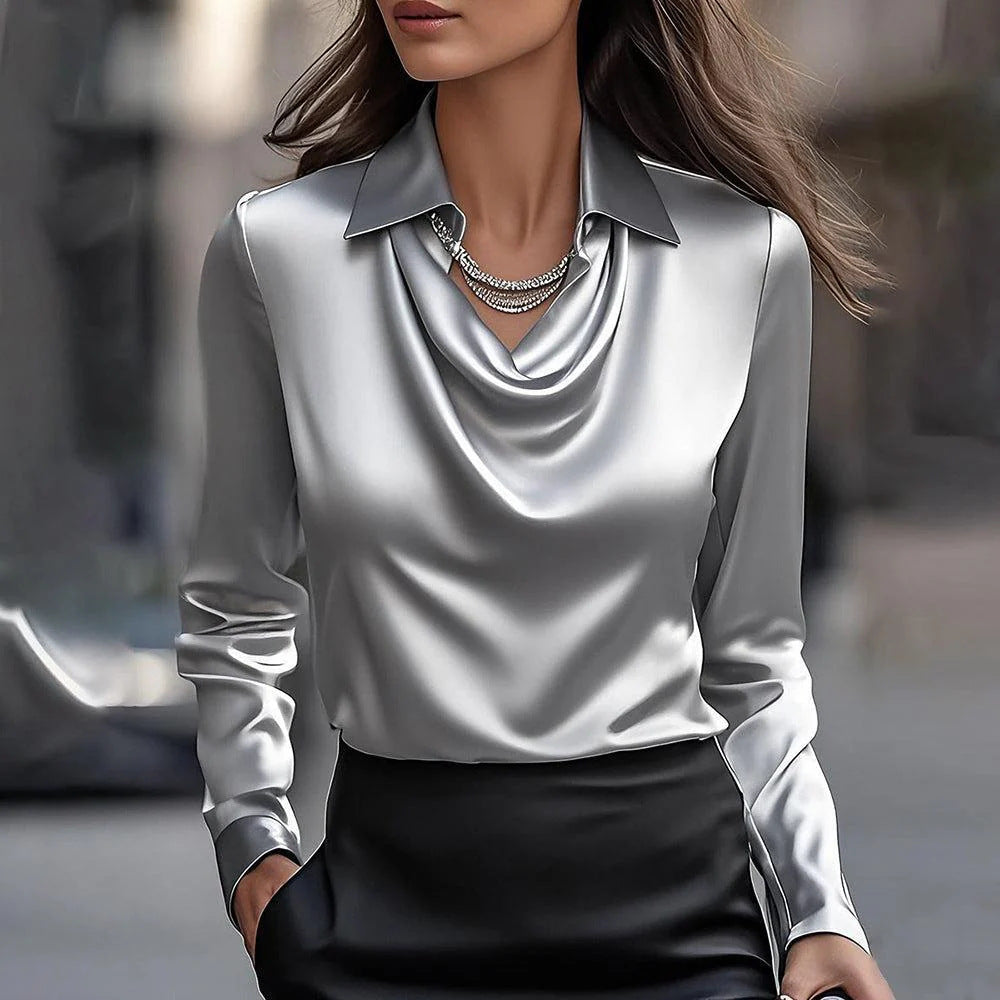 Laureline | Shiny Blouse with Pleated Collar