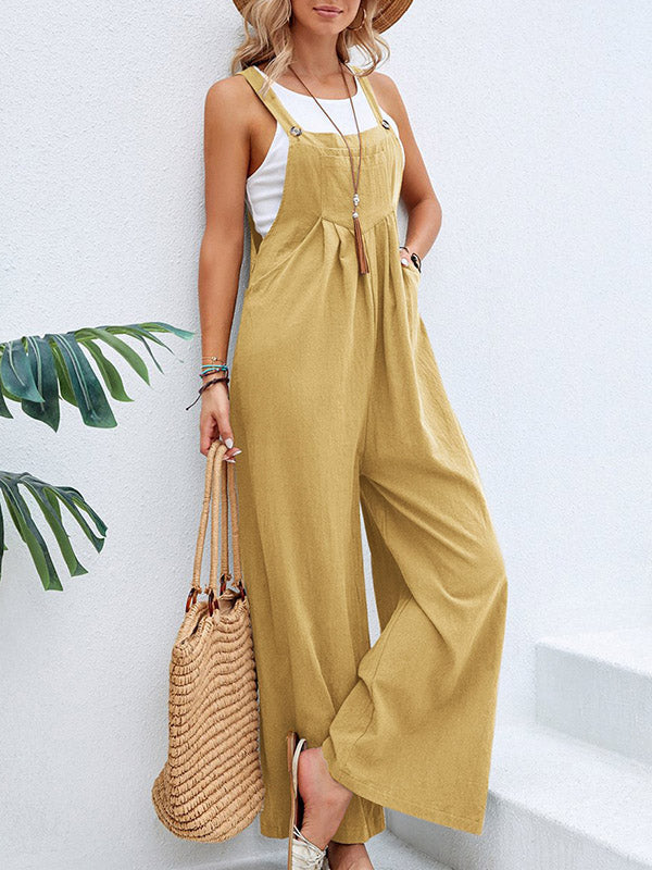 Harlow | Loose Plus Size Pleated Split-Joint Square-Neck Overalls