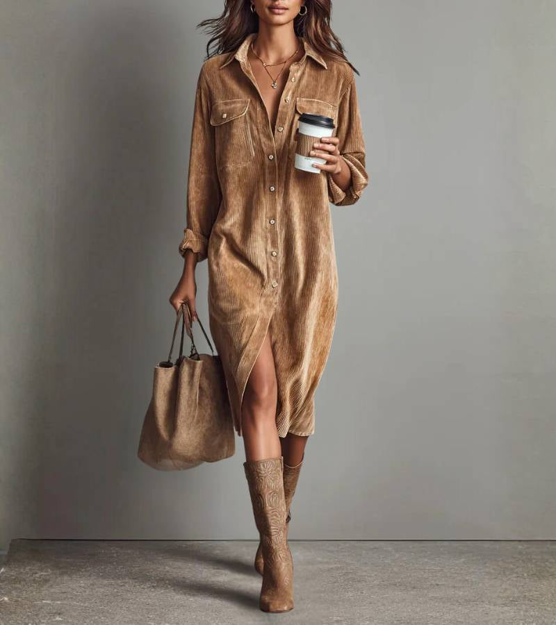 Anastacia | Midi Shirt Dress in Corduroy