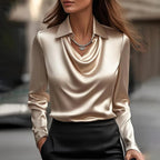 Laureline | Shiny Blouse with Pleated Collar