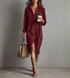 Anastacia | Midi Shirt Dress in Corduroy