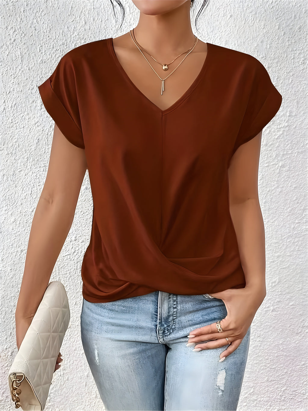 MEIKA | Classic Twist Detail V-Neck Top