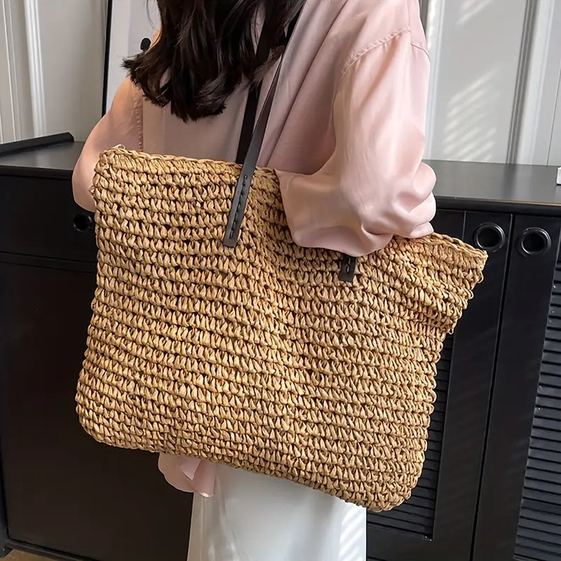 Woven Straw Tote Bag | Oversized Shoulder Bag