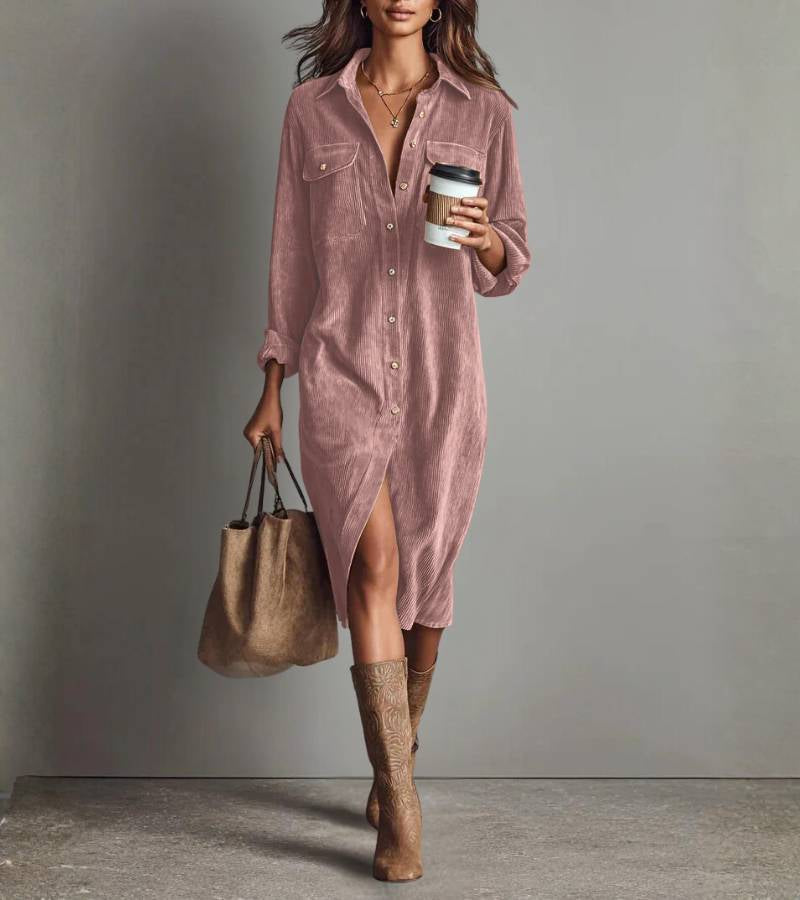 Anastacia | Midi Shirt Dress in Corduroy