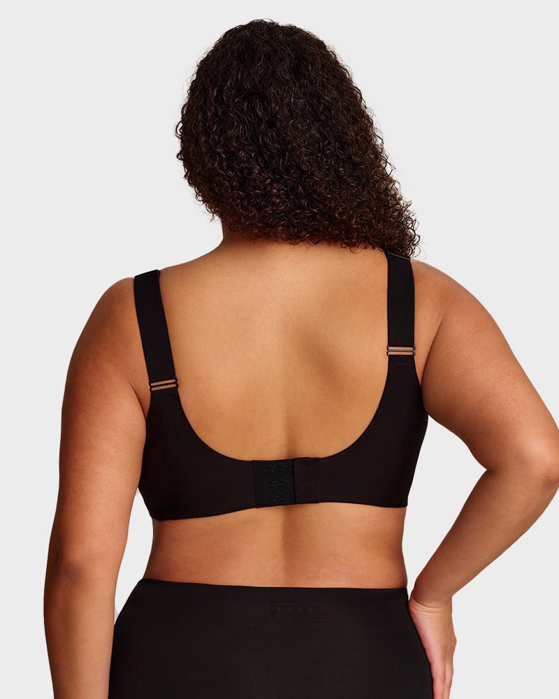 Aafke wireless bra in black, back view