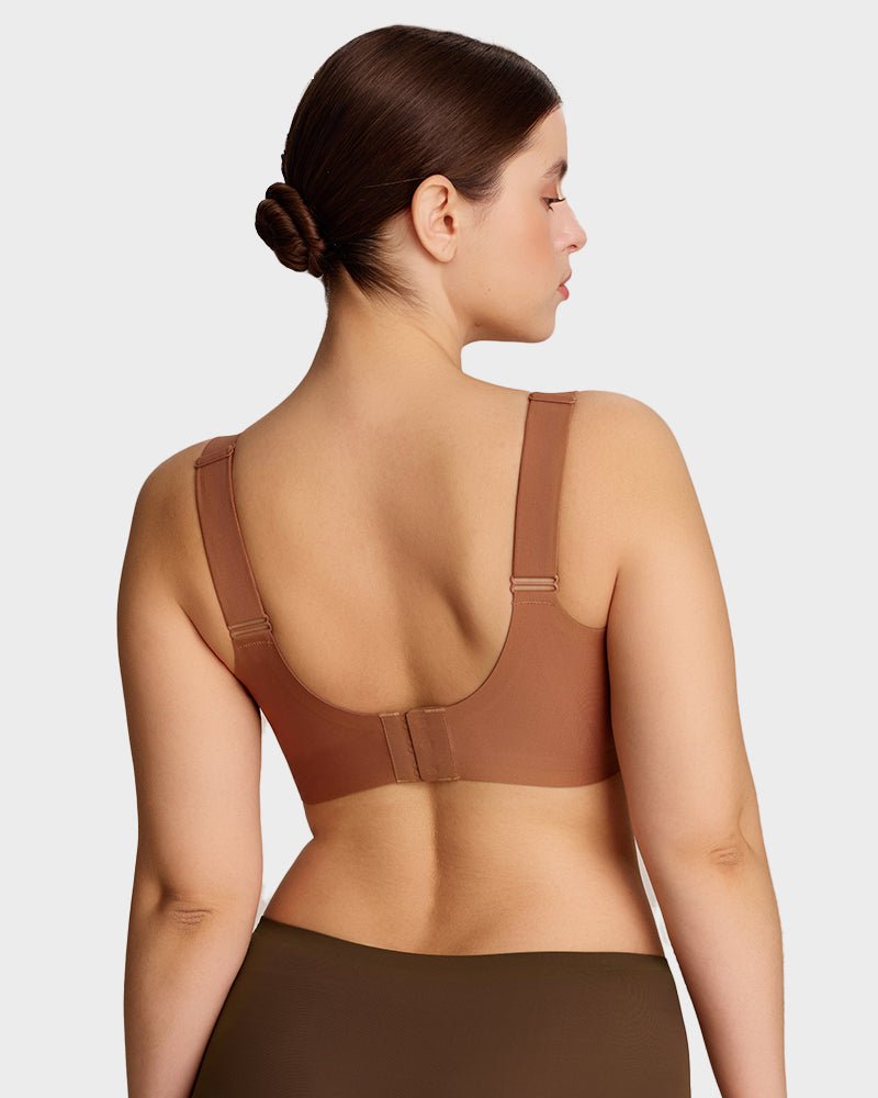 Aafke wireless bra in coffee, back view
