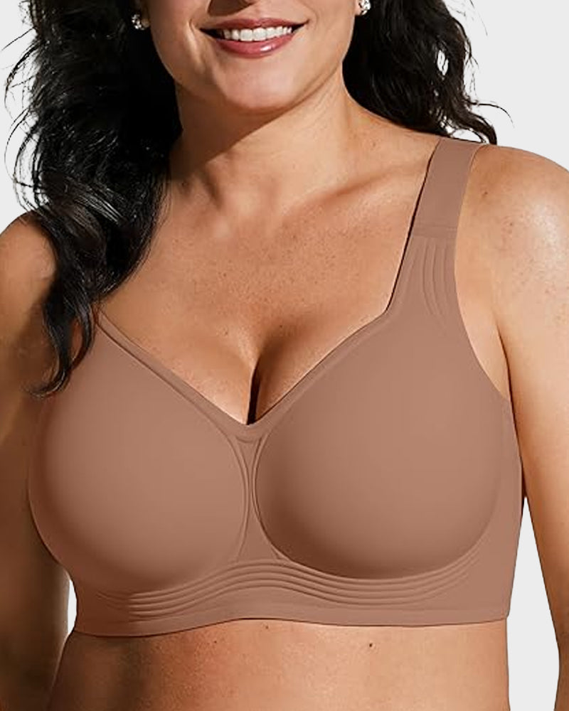 Aafke wireless bra in coffee, front view
