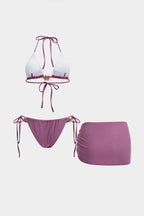 Adelaide 3-piece bikini set in navy blue, featuring a fitted cut and smooth jersey fabric for a sleek look. 1