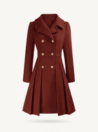 Adele double-breasted flared coat with gold buttons, deep red