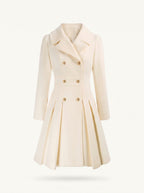 Adele double-breasted flared coat with gold buttons, white