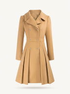 Adele double-breasted flared coat with gold buttons, khaki
