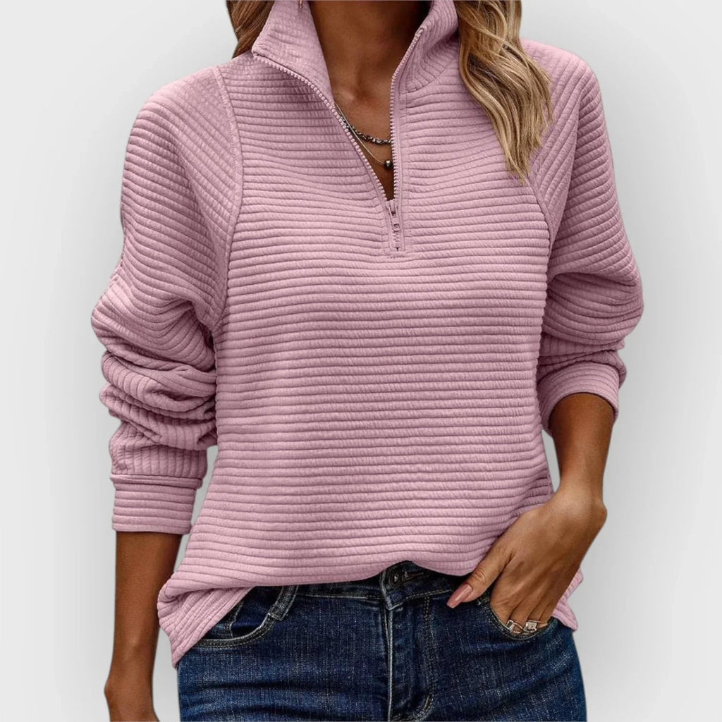 Alana half-zip ribbed pullover, pink