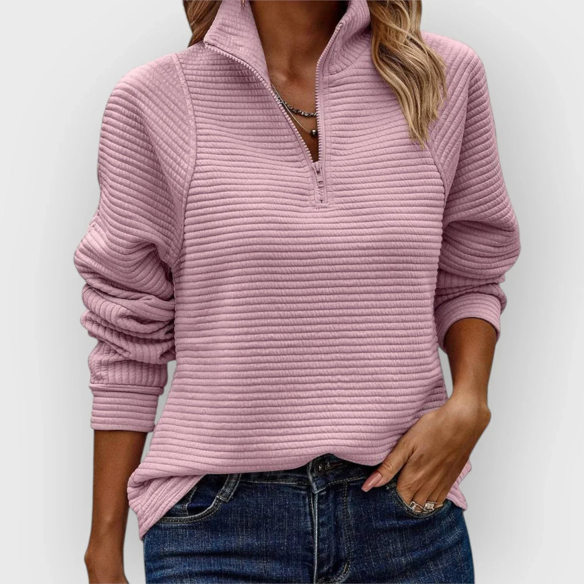 Alana half-zip ribbed pullover, pink