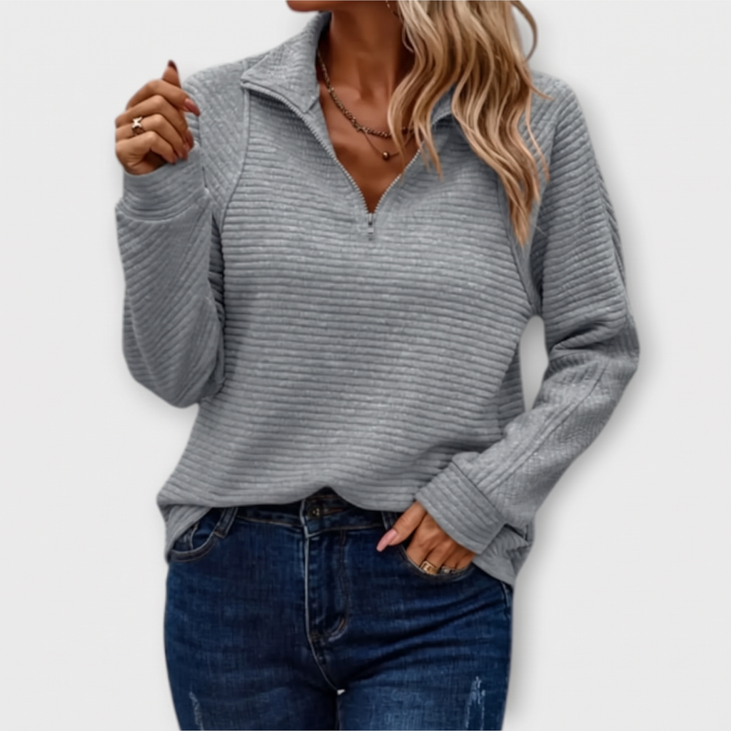 Alana half-zip ribbed pullover, gray