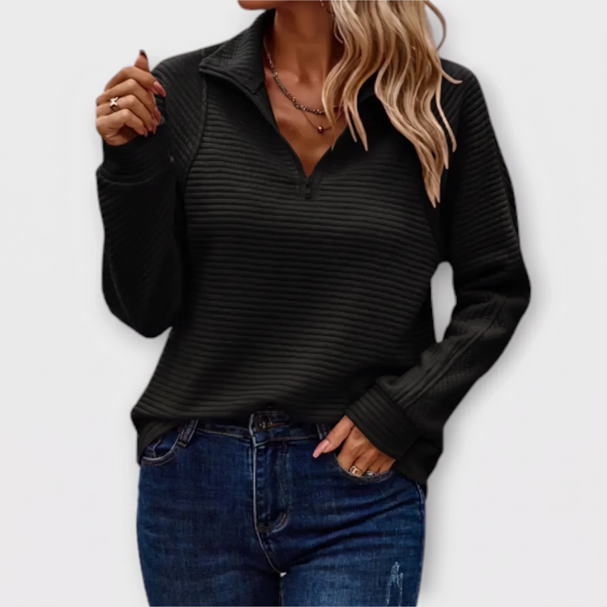 Alana half-zip ribbed pullover, black