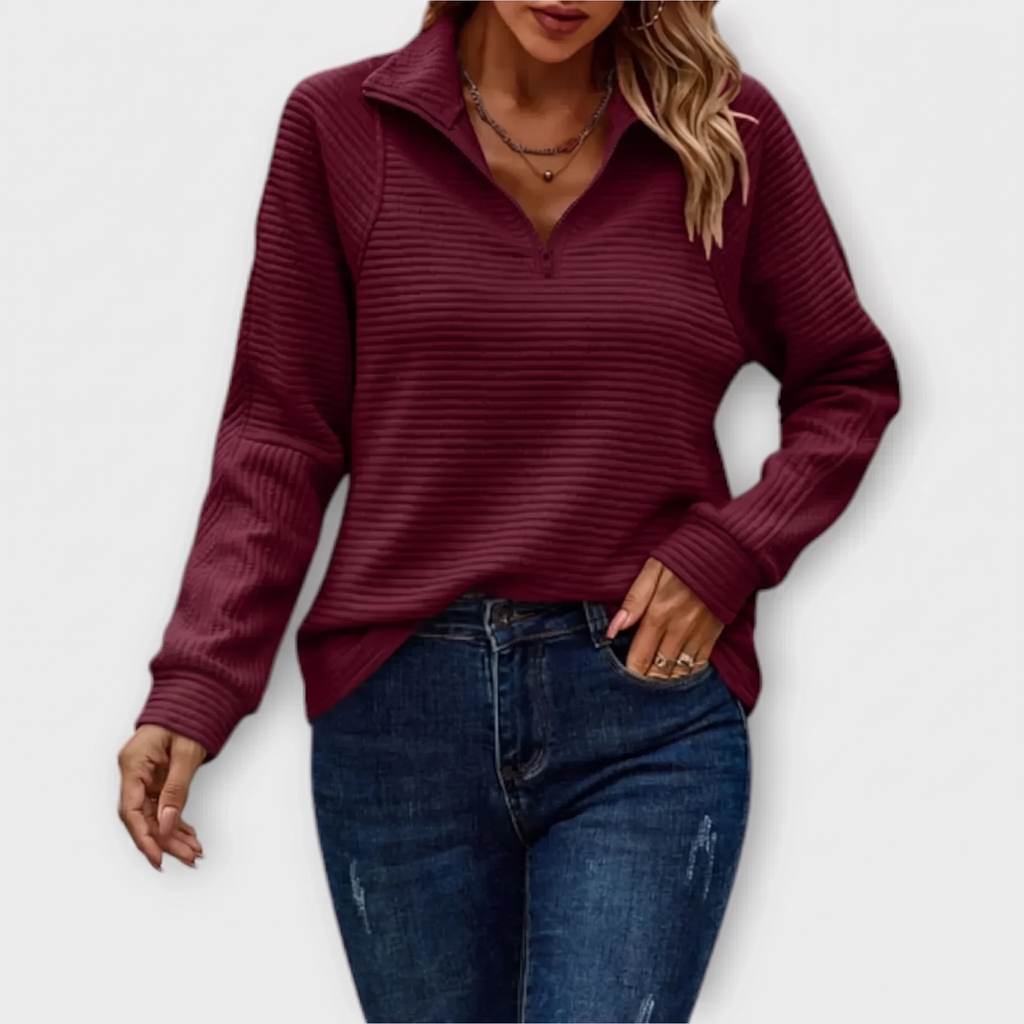Alana half-zip ribbed pullover, red
