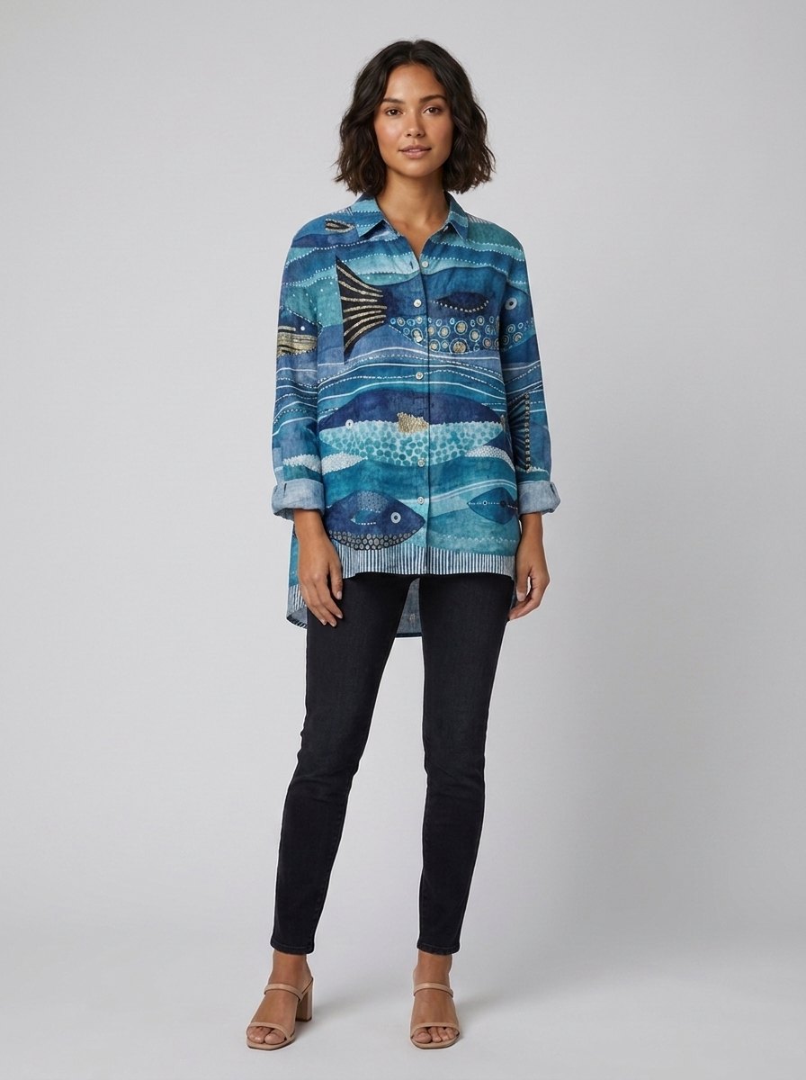Light pink floral print blouse with ruffled collar, featuring a relaxed fit and made from soft linen. 2