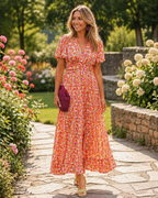 Light blue floral summer dress with a flowy style and adjustable straps. 0