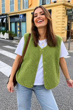Anika sherpa fleece vest with snap buttons, green, front view