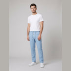 Lightweight aqua linen trousers in a relaxed fit, featuring a straight-leg style for comfortable wear. 1