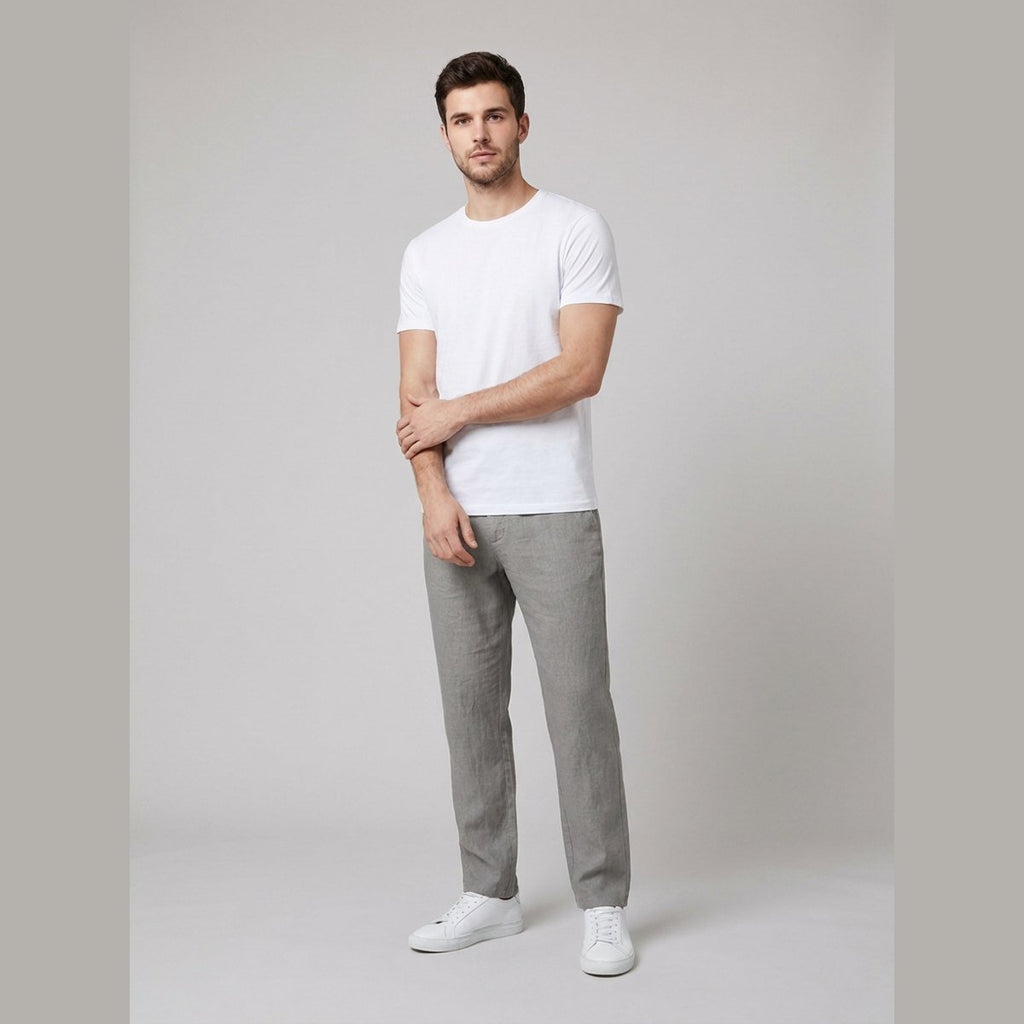 Lightweight aqua linen trousers in a relaxed fit, featuring a straight-leg style for comfortable wear. 3