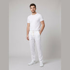 Lightweight aqua linen trousers in a relaxed fit, featuring a straight-leg style for comfortable wear. 5