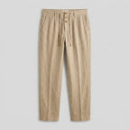 Lightweight aqua linen trousers in a relaxed fit, featuring a straight-leg style for comfortable wear. 6