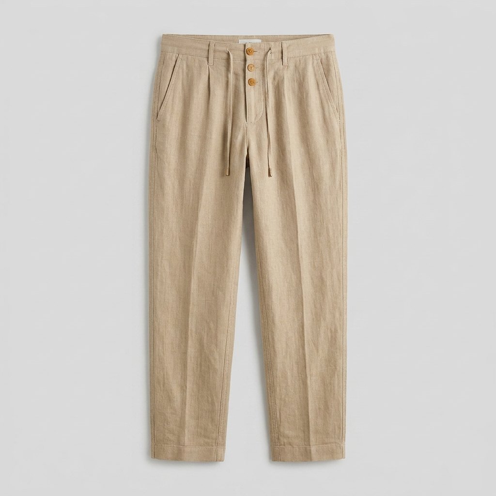 Lightweight aqua linen trousers in a relaxed fit, featuring a straight-leg style for comfortable wear. 6
