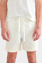 Aveline Panelled Applique Border Silk Linen Women's Shorts Off White/Cream 2