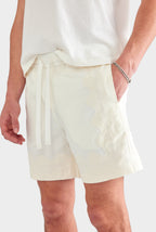 Aveline Panelled Applique Border Silk Linen Women's Shorts Off White/Cream 3