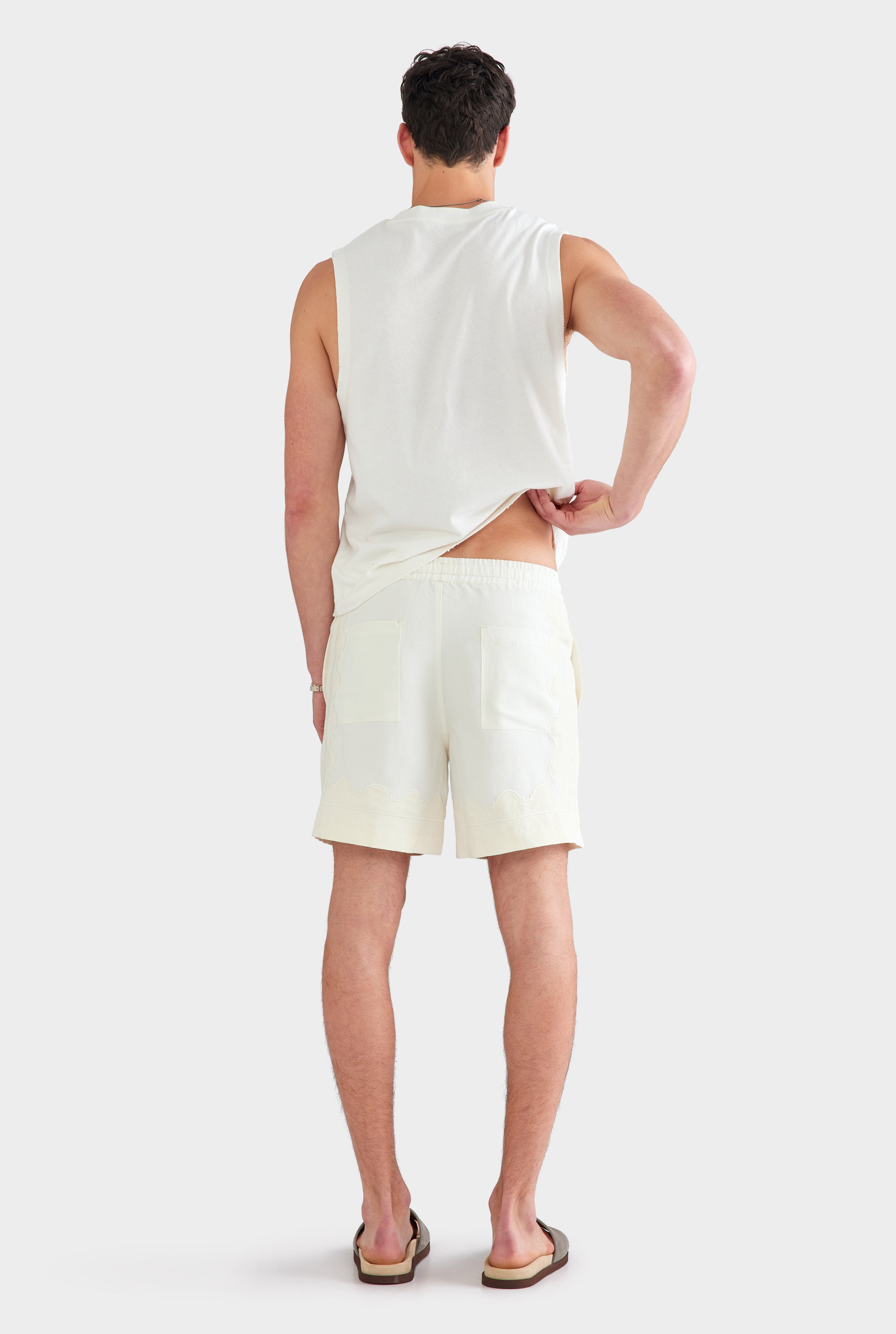 Aveline Panelled Applique Border Silk Linen Women's Shorts Off White/Cream 4