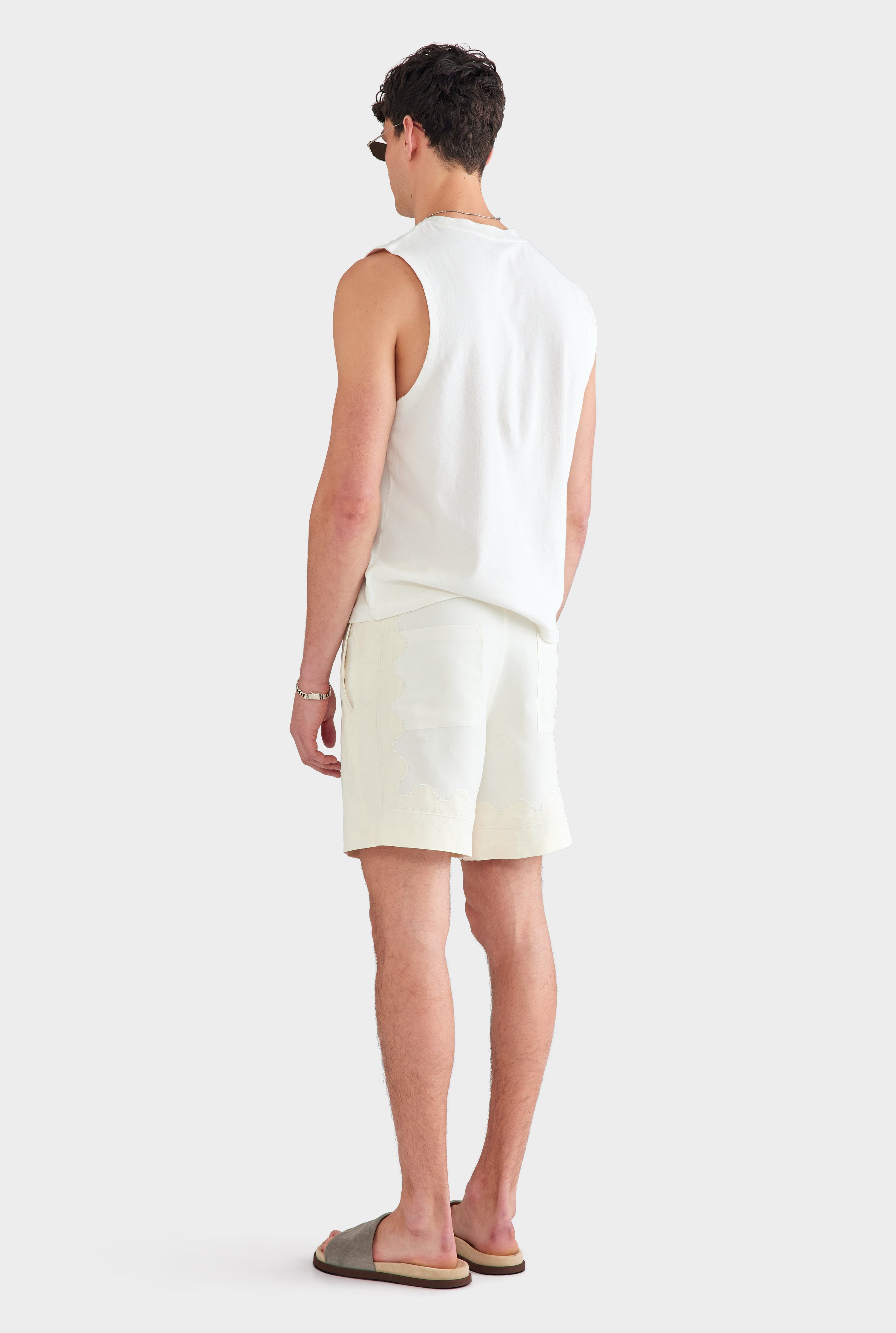 Aveline Panelled Applique Border Silk Linen Women's Shorts Off White/Cream 6