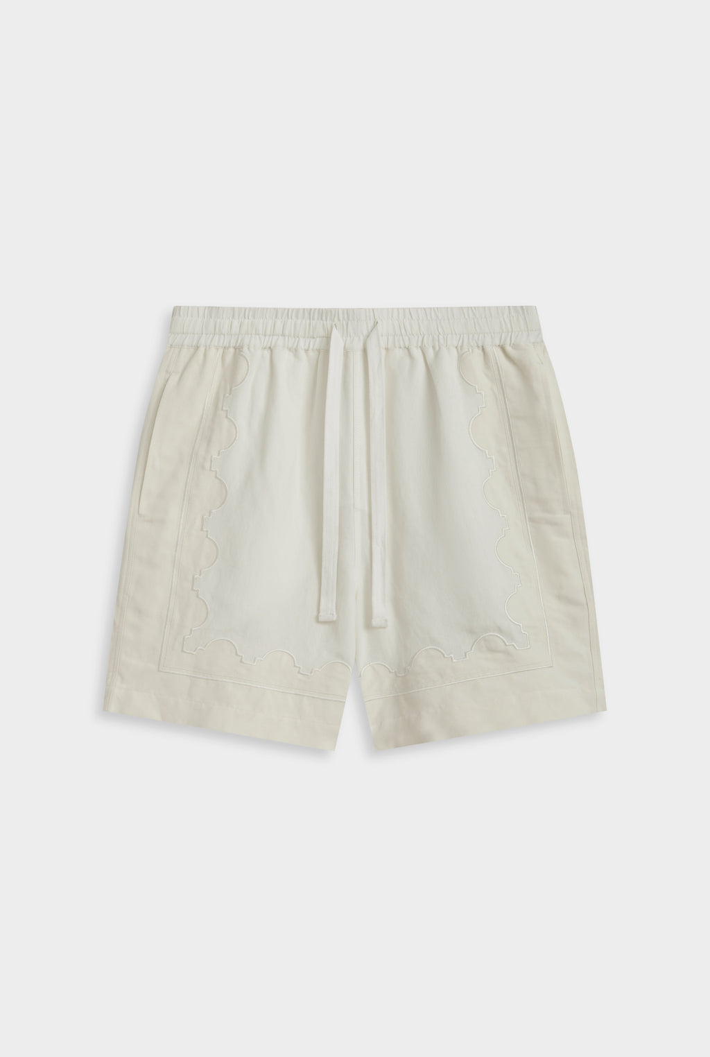 Aveline Panelled Applique Border Silk Linen Women's Shorts Off White/Cream 7