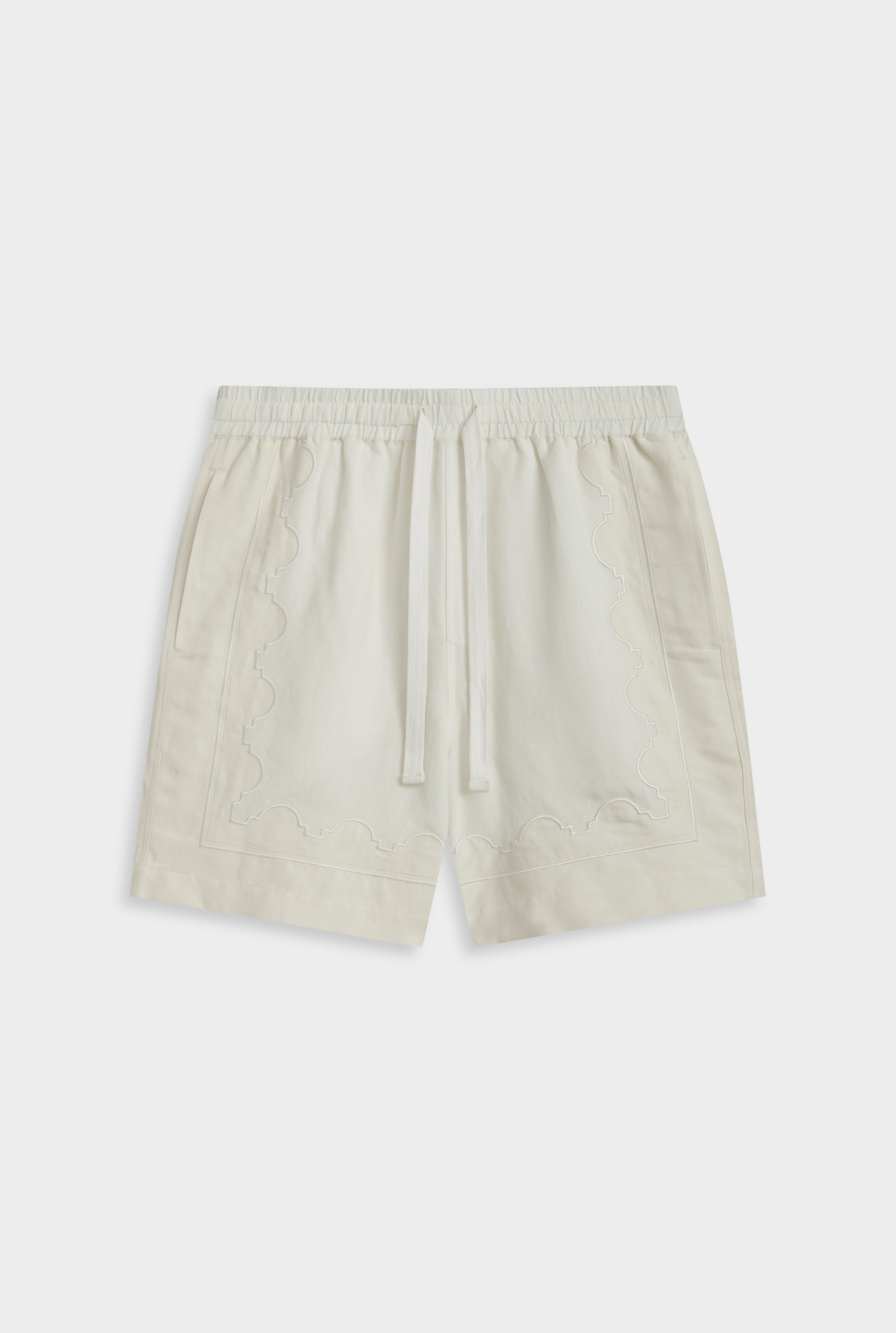 Aveline Panelled Applique Border Silk Linen Women's Shorts Off White/Cream 7