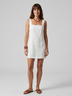 Azure mini dress with a square neckline and tailored fit, perfect for summer outings. 0