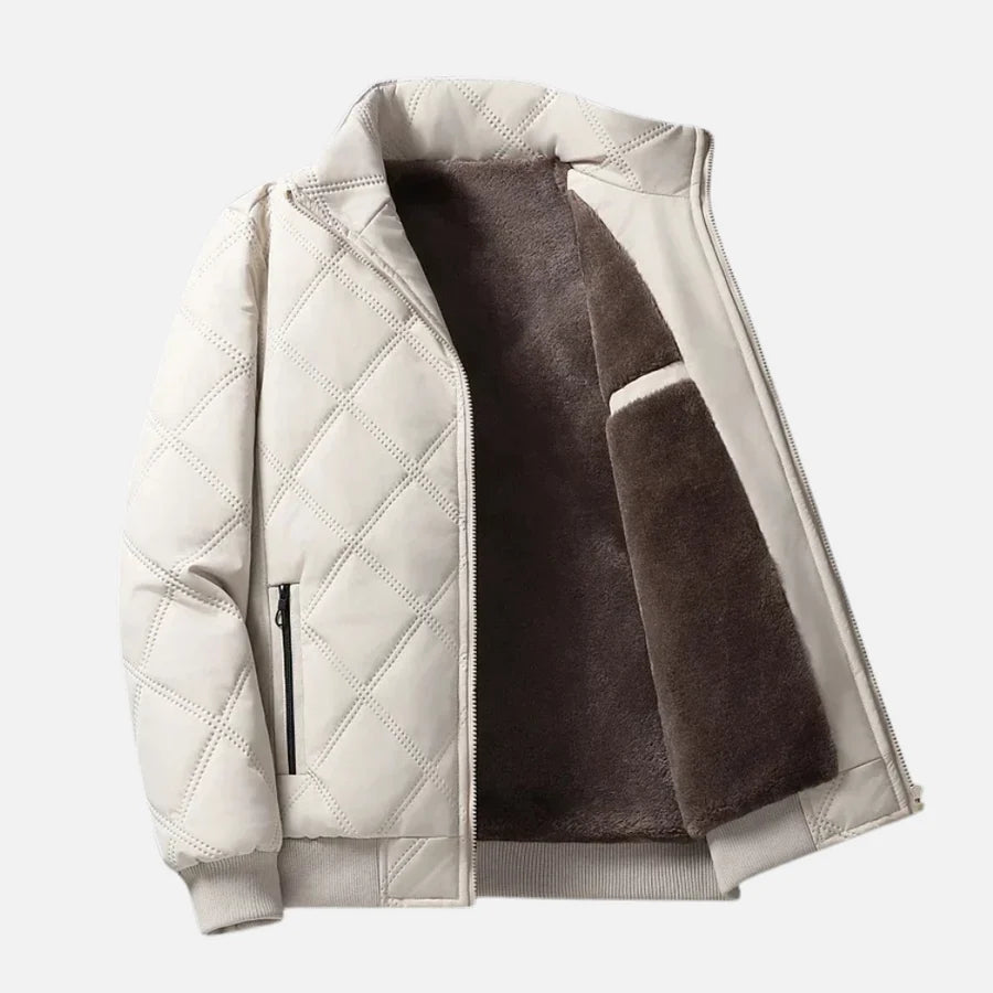 Bastiaan quilted jacket in white, front view with the lining showing