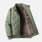 Bastiaan quilted jacket in green, front view with the lining showing