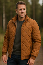Bastiaan quilted jacket in brown, worn outdoors