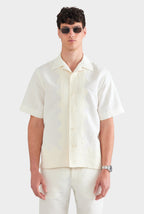 Bastian Silk Linen Shirt with Camp Collar and Applique Border 0