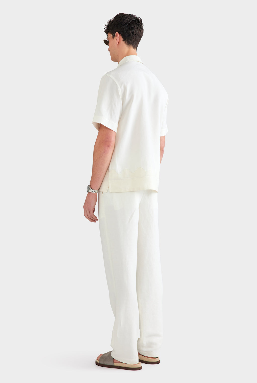 Bastian Silk Linen Shirt with Camp Collar and Applique Border 5