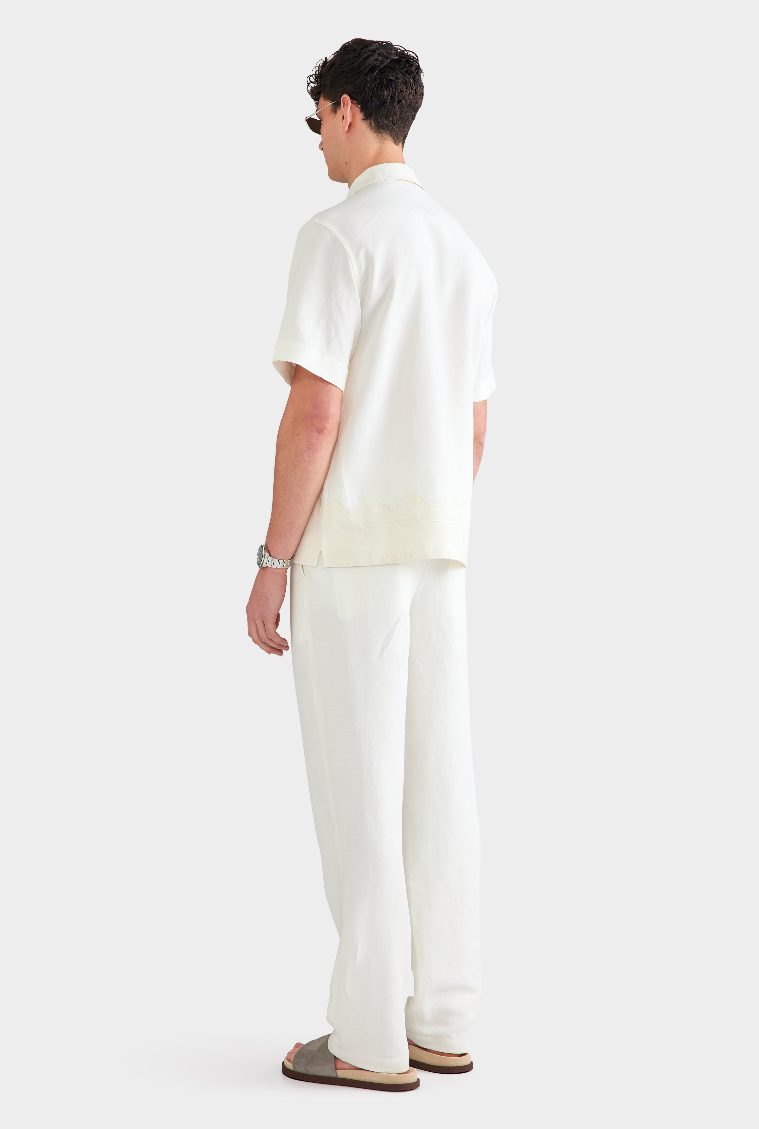 Bastian Silk Linen Shirt with Camp Collar and Applique Border 5